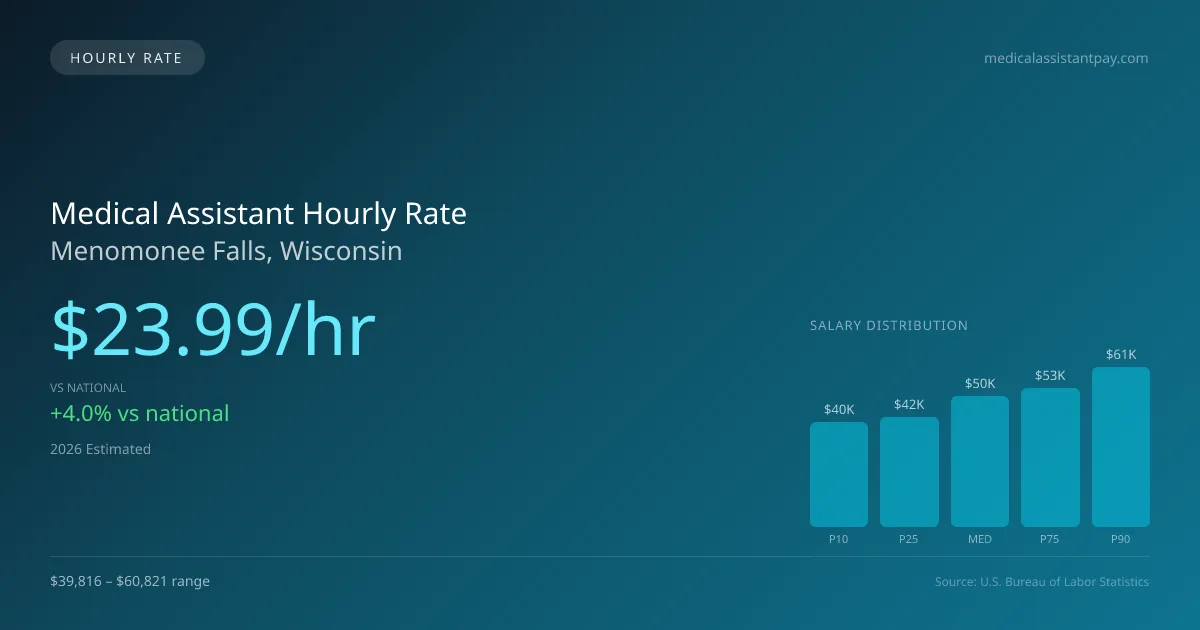Medical Assistant Hourly Rate in Menomonee Falls, WI — 2026 est., based on 2025 BLS